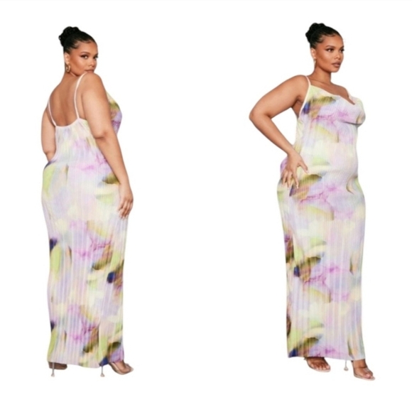 NWT PrettyLittleThing spaghetti strap colorful maxi dress with cowl neck size 22 - Picture 1 of 5